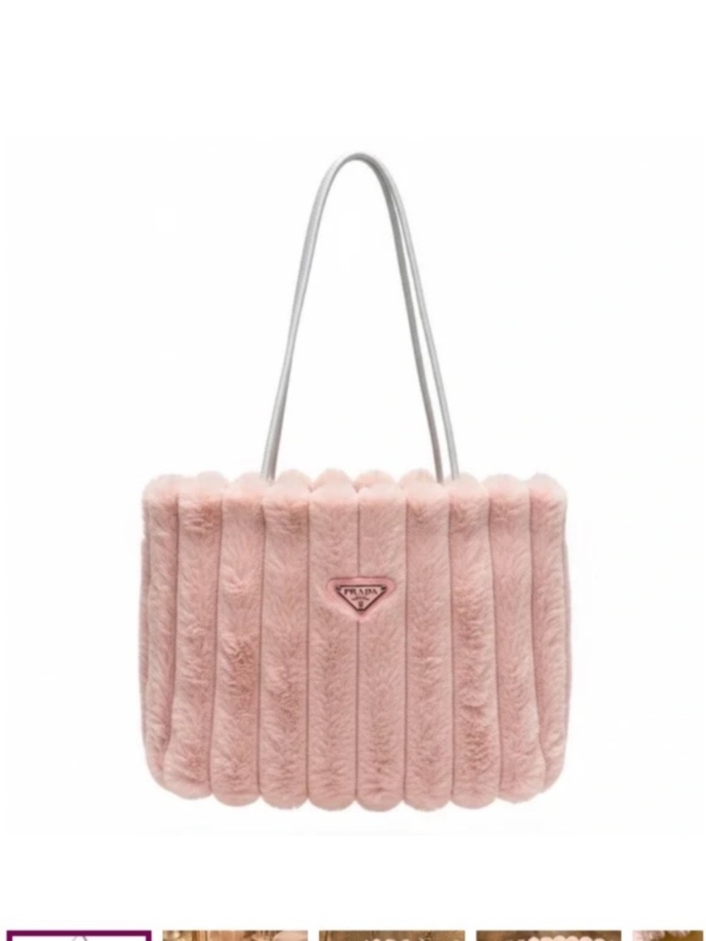 Prada Pale Pink Faux-Fur Tote with Silver Straps